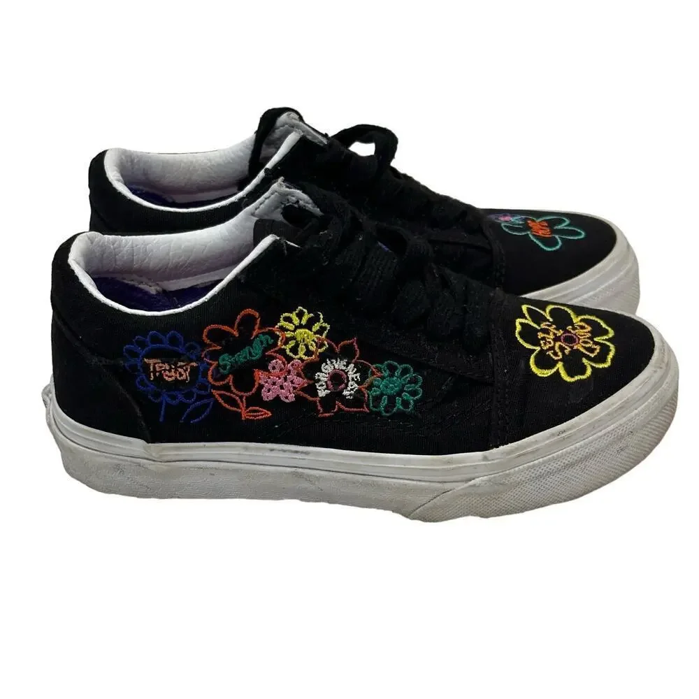 VANS Old Skool Black Self Love Sneakers sz 12 kids embroidered Vans Low Top